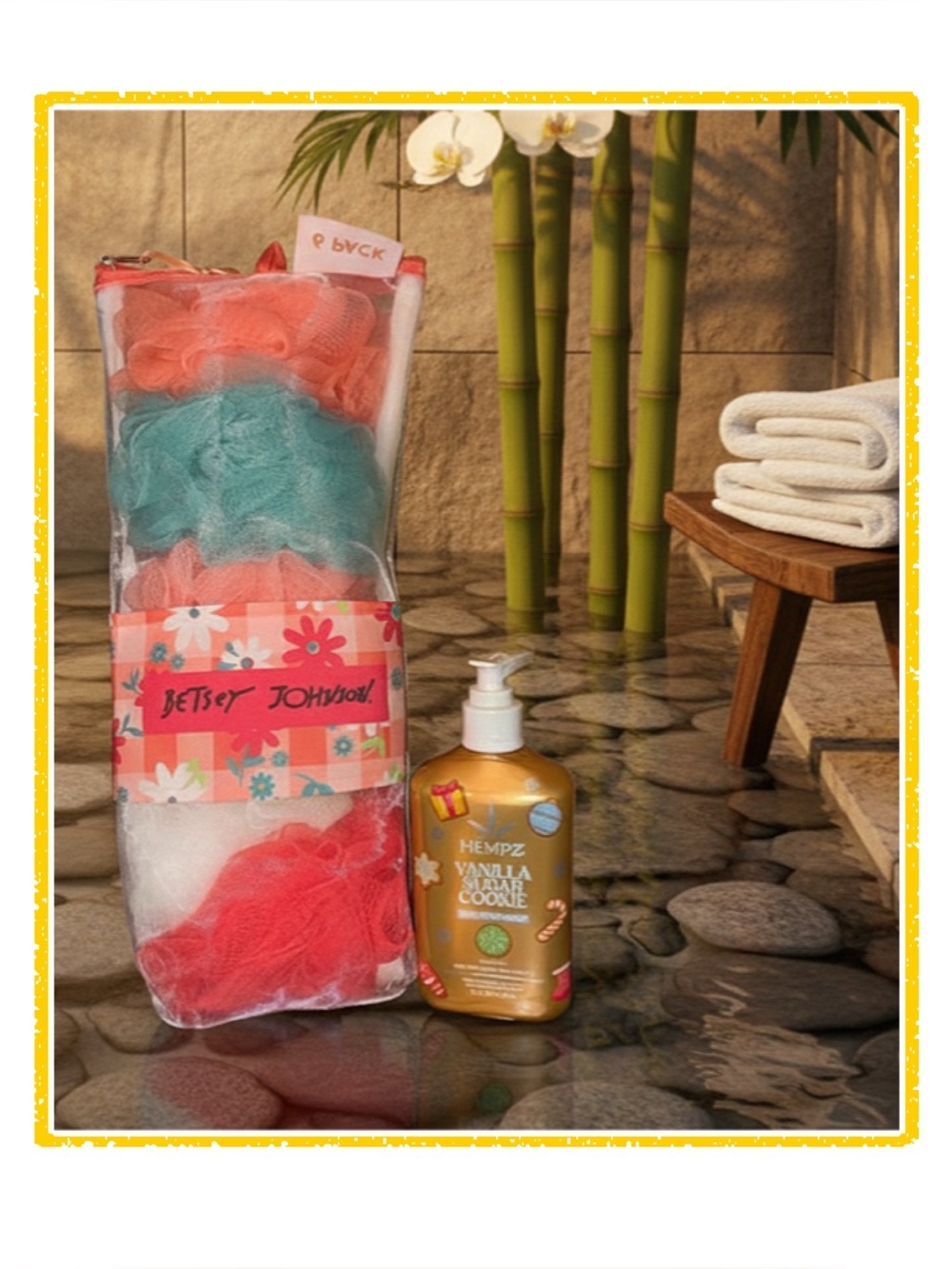 👙🆕👙Betsey Johnson Bath Sponge Set Multicolored & Hempz Sugar Cookie Moisturizer